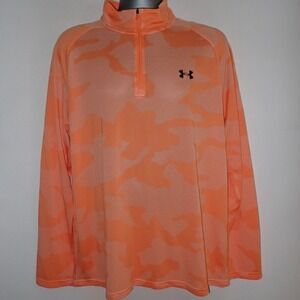 Under Armour Mens XL 1/4 Zip Pullover Orange Camo Performance Shirt Loose Fit